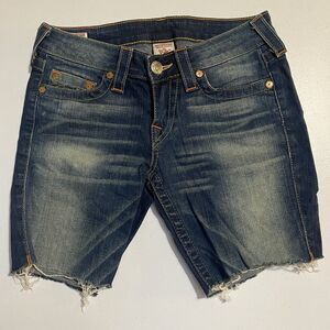 Vtg True Religion Lizzy Blue Jean Cut Off Shorts Womens Size 6 (28") Made In USA